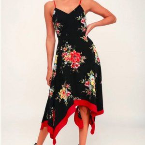 Lulus Floral asymmetrical midi dress